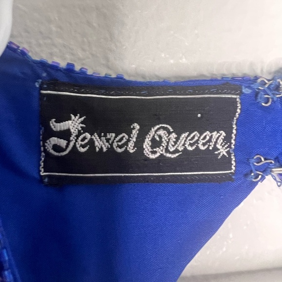 Vintage Jewel Queen 100% Silk Fully Beaded, Sequined Cobalt Blue Elegant Dress S - Picture 6 of 11